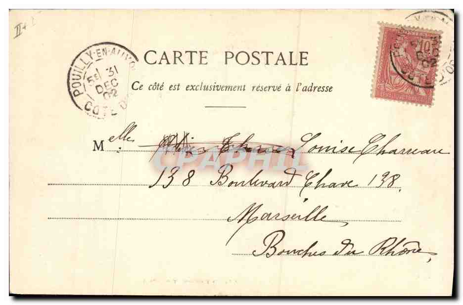 Femme en robe ornée — pronostics de Mathieu de la Drôme — éditeur Bergset & Cie, Nancy, n° de série 1903 — Verso