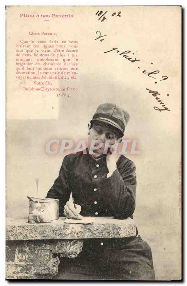 CPA Fantaisie Homme Pitou a ses parents Militaria 