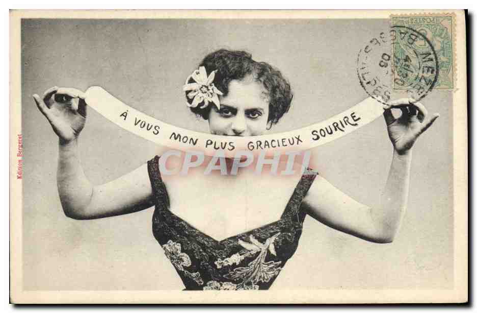 Femme souriante — avec texte « À vous mon plus gracieux sourire » — Édition Bonnetrel