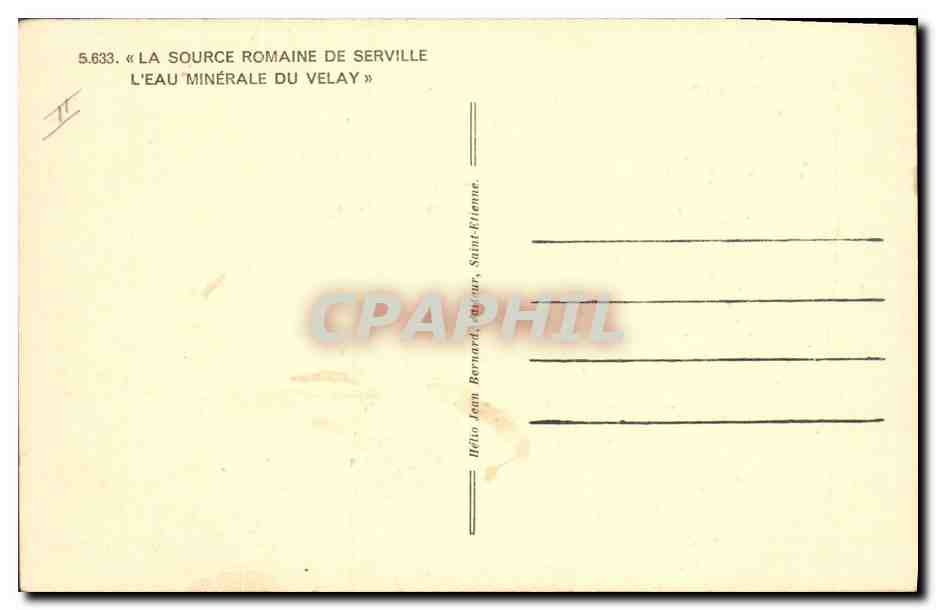 CPA Peche Pecheur La Source romaine de Serville L'eau minerale du Velay — Rückseite