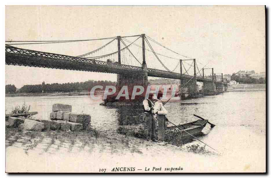 CPA Peche Pecheur Ancenis Le pont suspendu