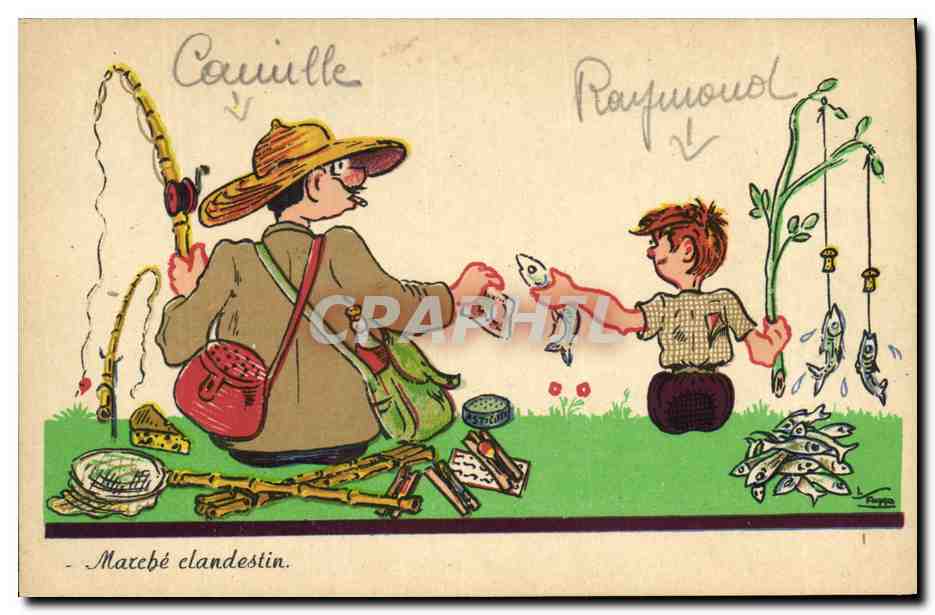 CPA Peche Pecheur Enfant Marche clandestin