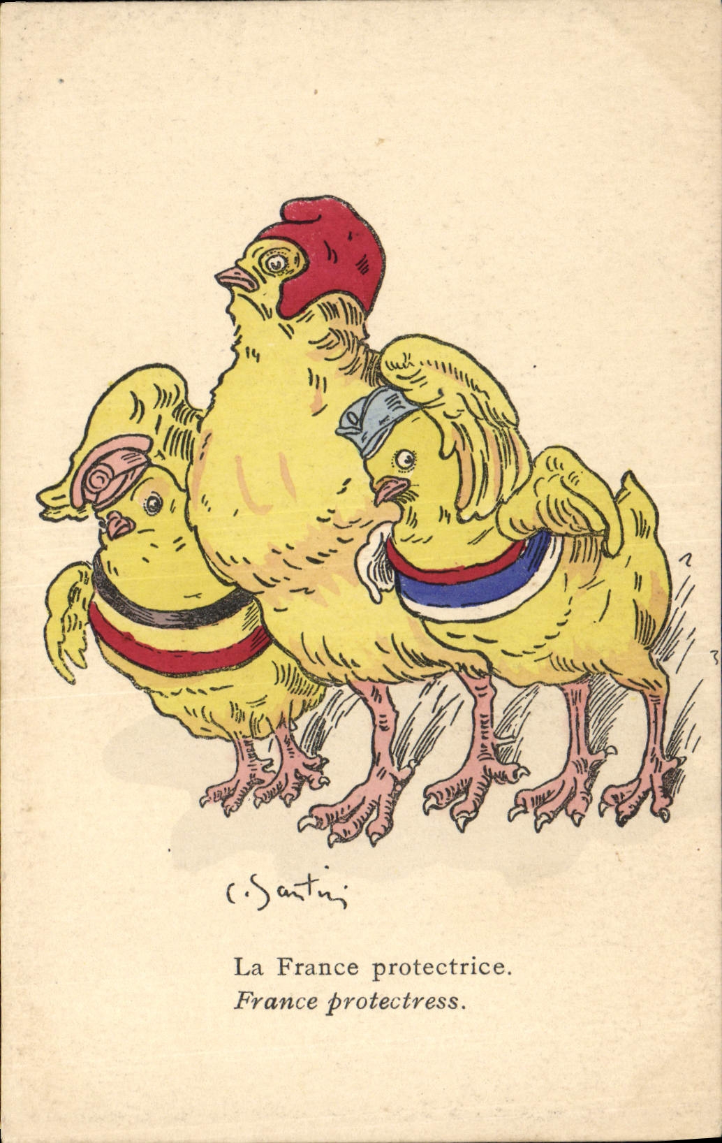 France protectrice — caricature de coqs — C. Sartini