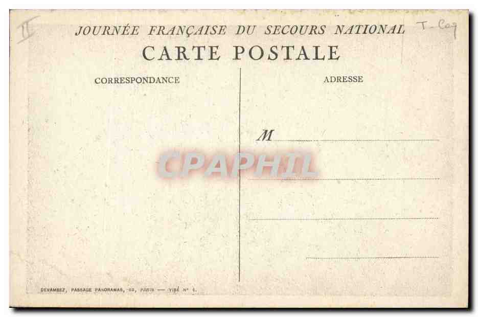 CPA Coq Poule Lion Secours National  — Rückseite