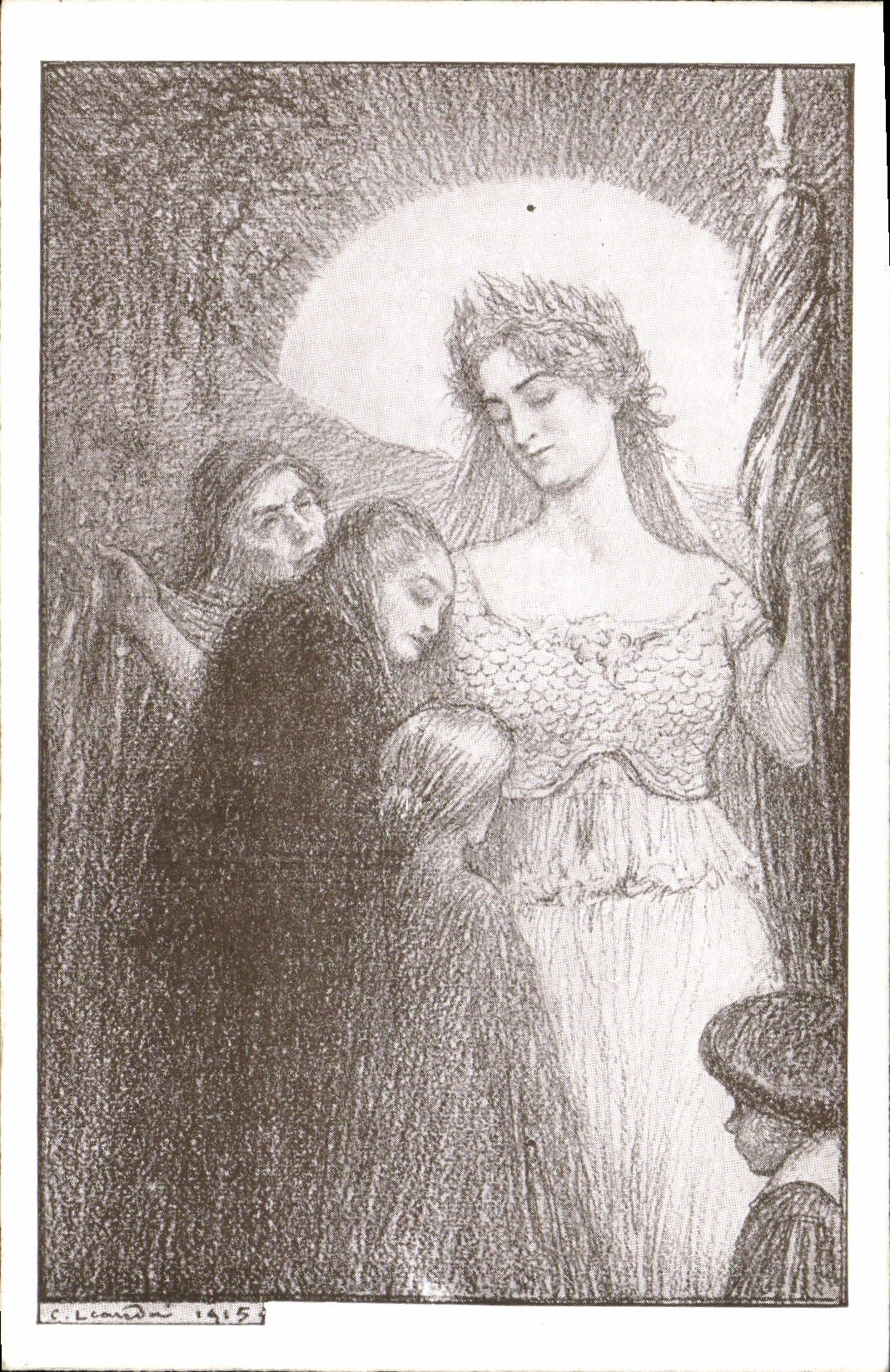 Femme couronnée — scène religieuse — C. Lecardon 1915