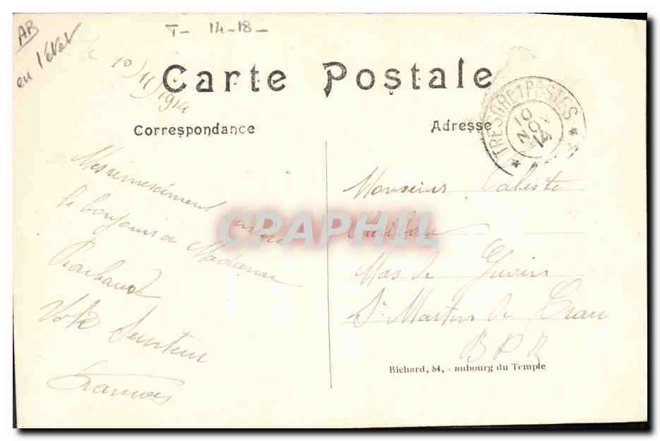 Arrivée à Paris d'un convoi mixte de blessés français et allemands — Guerre de 1914 — A.R. n°36 — Verso