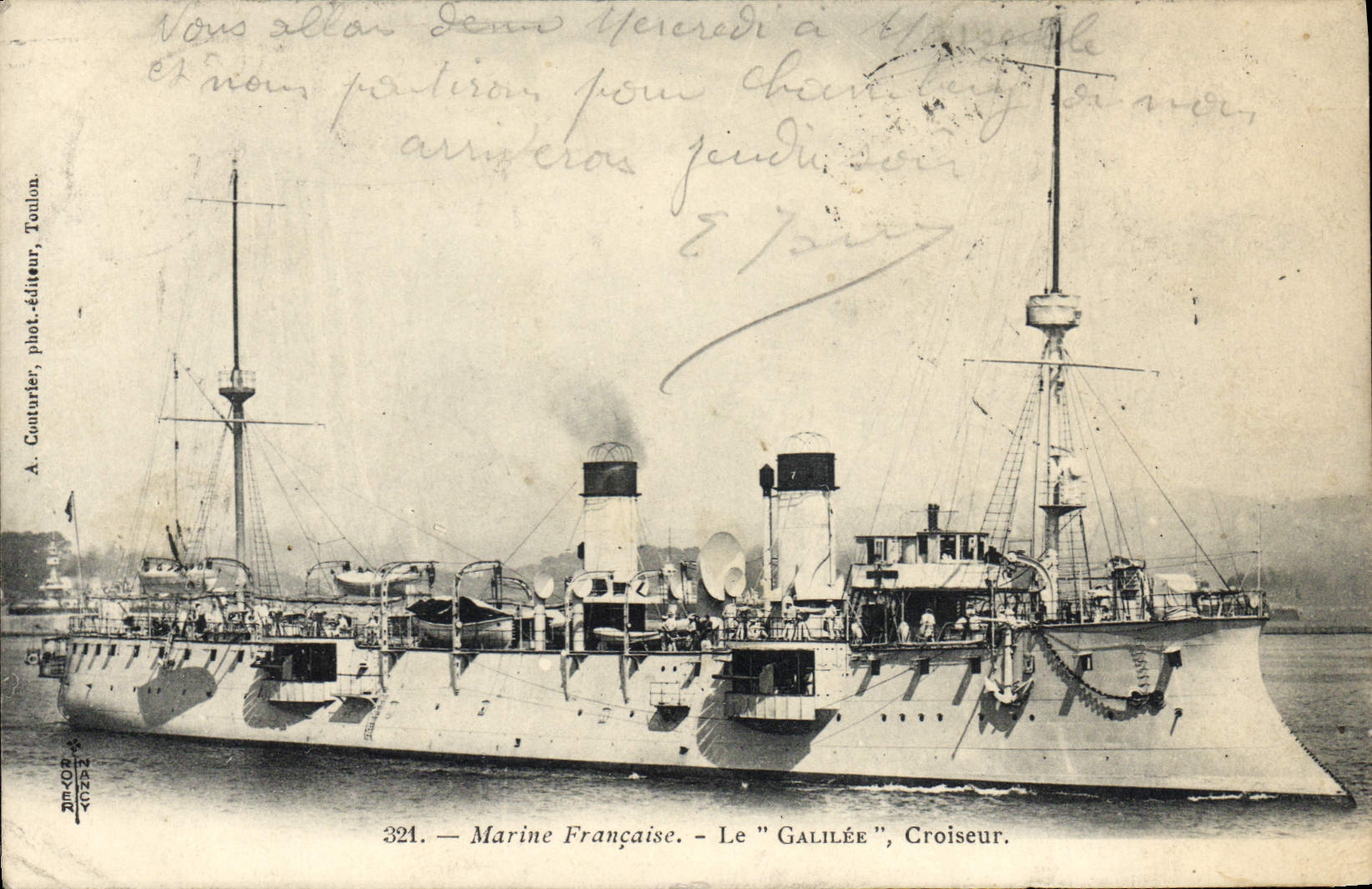 Le "Galilée", Croiseur — Marine Française — A. Couturier, phot.-éditeur, Toulon, n° 324