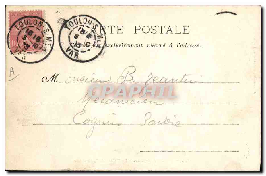 Le "Galilée", Croiseur — Marine Française — A. Couturier, phot.-éditeur, Toulon, n° 324 — Verso