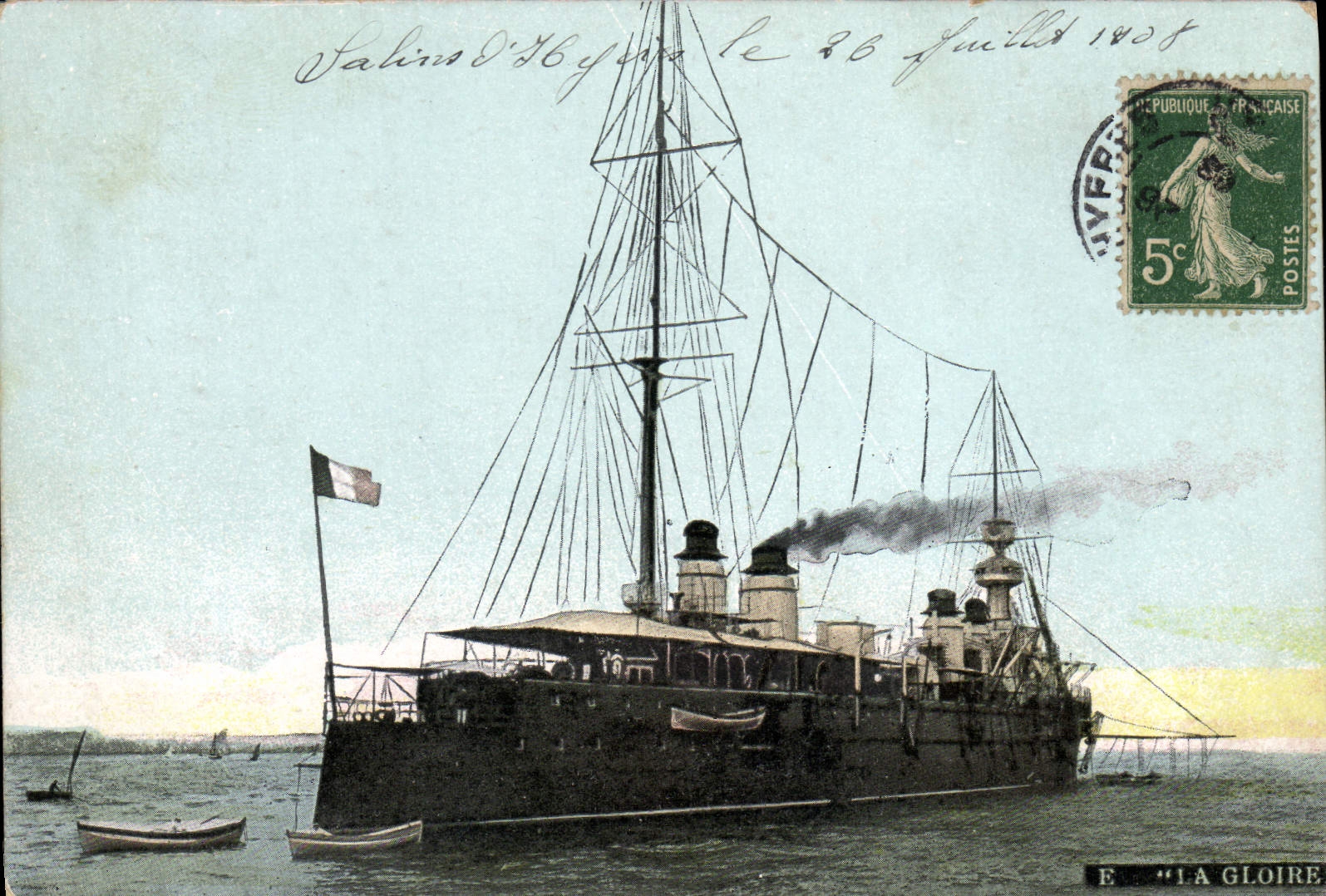 CPA Bateau Le Guichen Croiseur de 1ere classe ayant a son bord M Loubet President de la Republique Francaise dans son voyage en Angleterre
