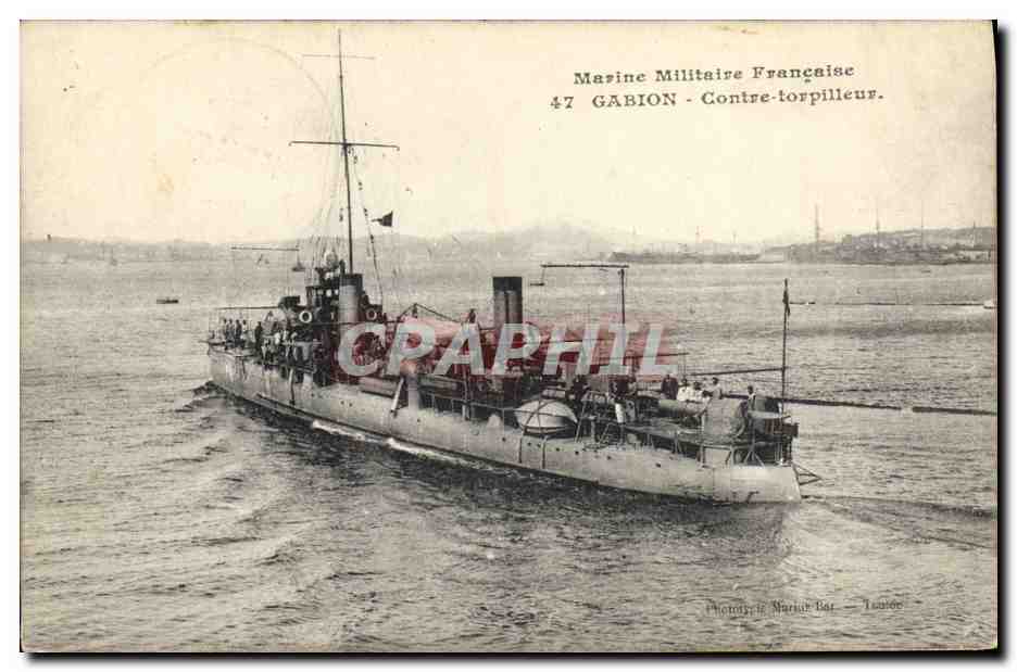 Navire militaire français — contre-torpilleur GABION — Phototypie Narrieu Bar, Toulon