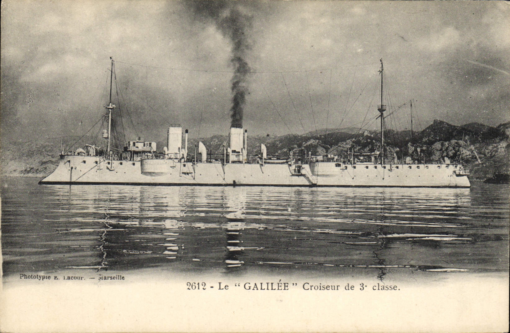 Le "GALILÉE" Croiseur de 3e classe — Phototypie G. Lacour — Marseille, n° 2612