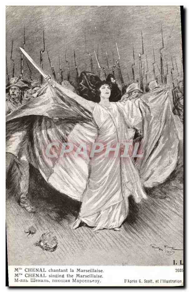 CPA Folklore Alsace Mlle Chenal chantant la Marseillaise