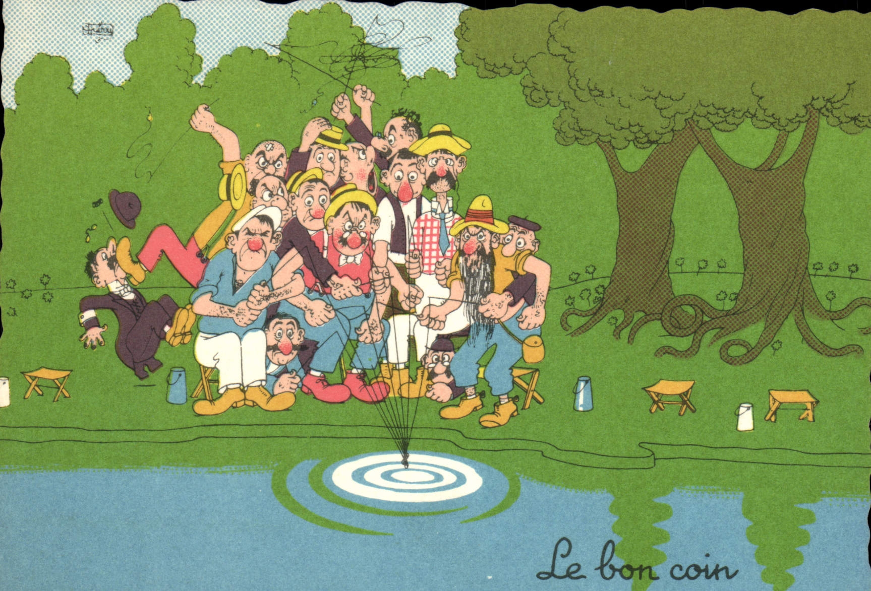 Le bon coin — scène de pêche avec les personnages de la série — Les Éditions du Moulins, n° 20 A