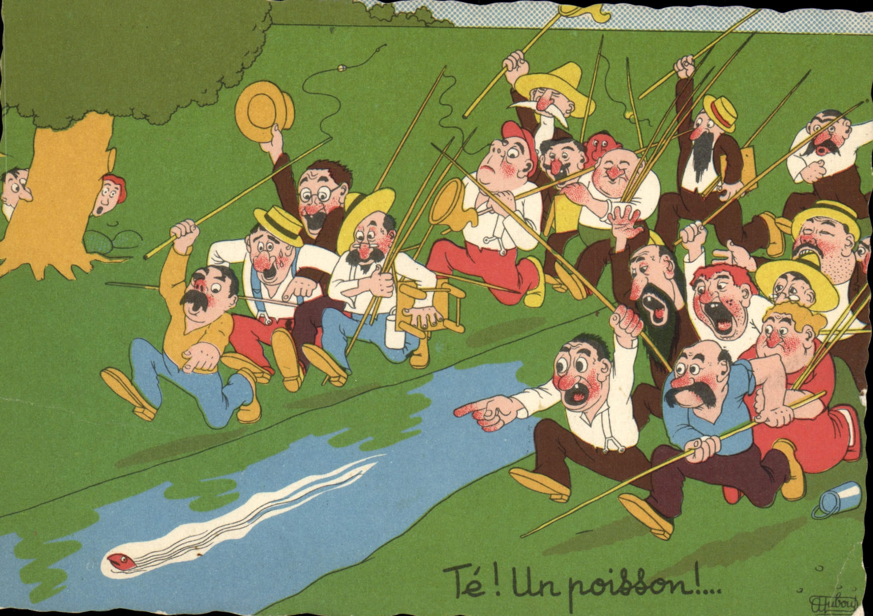 CPA Fantaisie Illustrateur Te un poisson Peche Pecheur