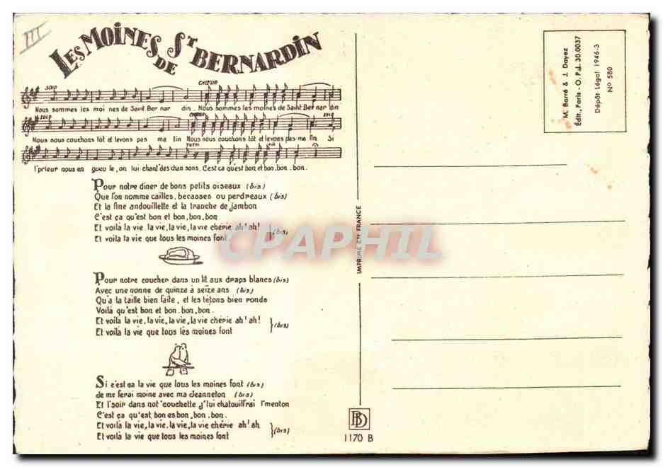 CPA Fantaisie Illustrateur Les moines de St Bernardin — Verso