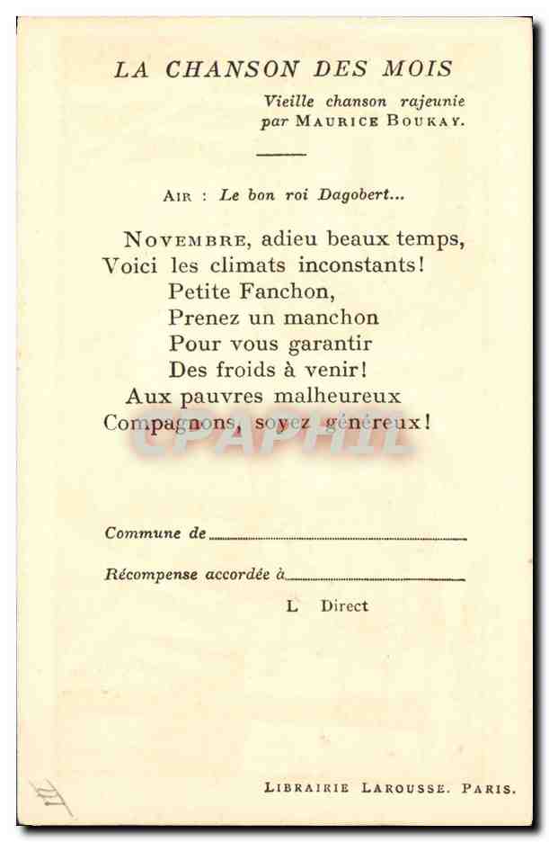CPA Fantaisie Illustrateur La chanson des mois Maurice Boukay — Verso