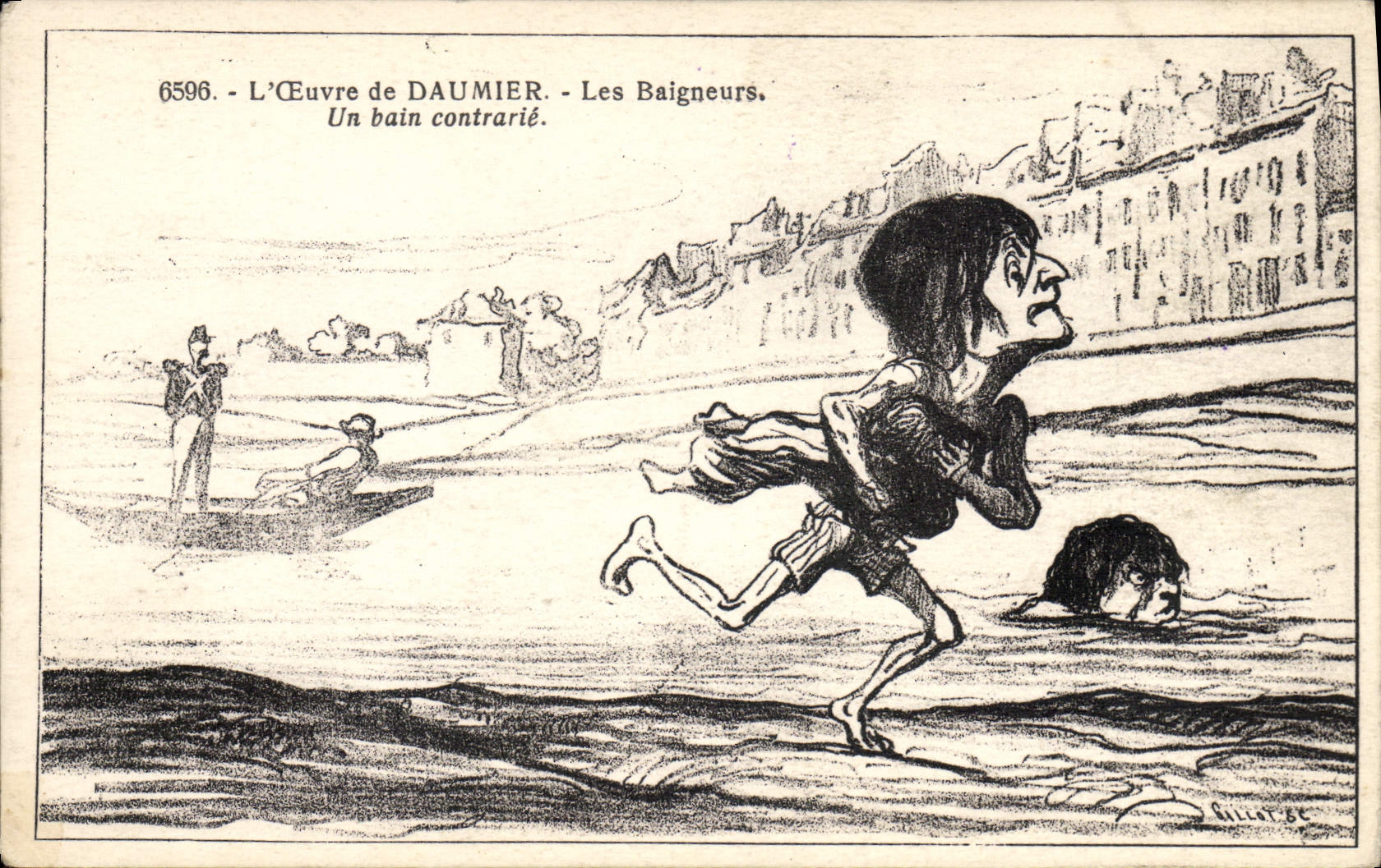 CPA Fantaisie Illustrateur Daumier Les baigneurs Un bain contrarie