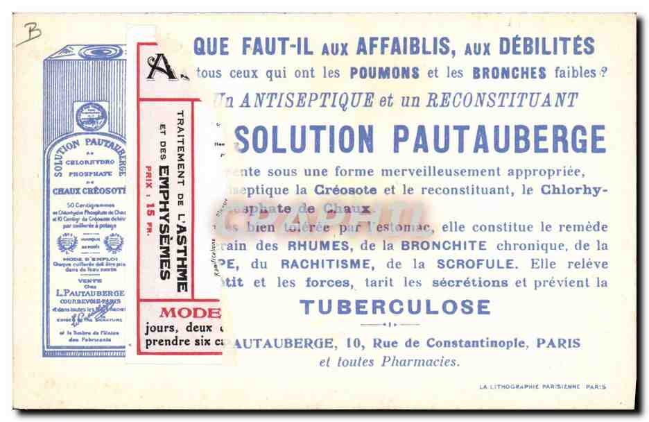 CPA Fantaisie Illustrateur Daumier Les humouristes de jadis Publicite Pautauberge Tuberculose — Rückseite