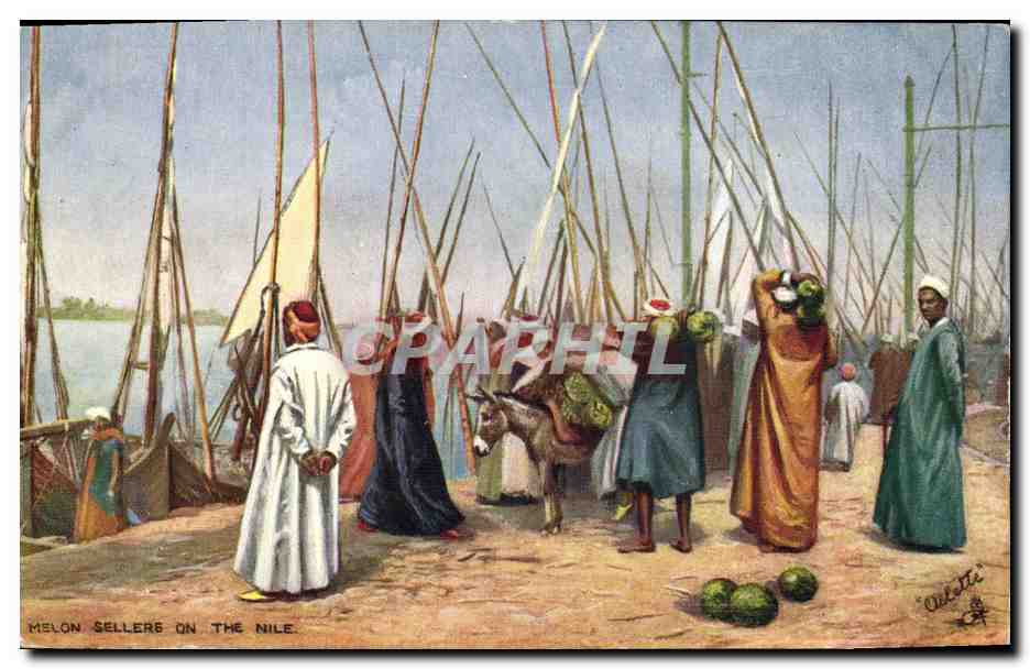 CPA Orientalisme Melon sellers on the Nile Egypte Egypt 