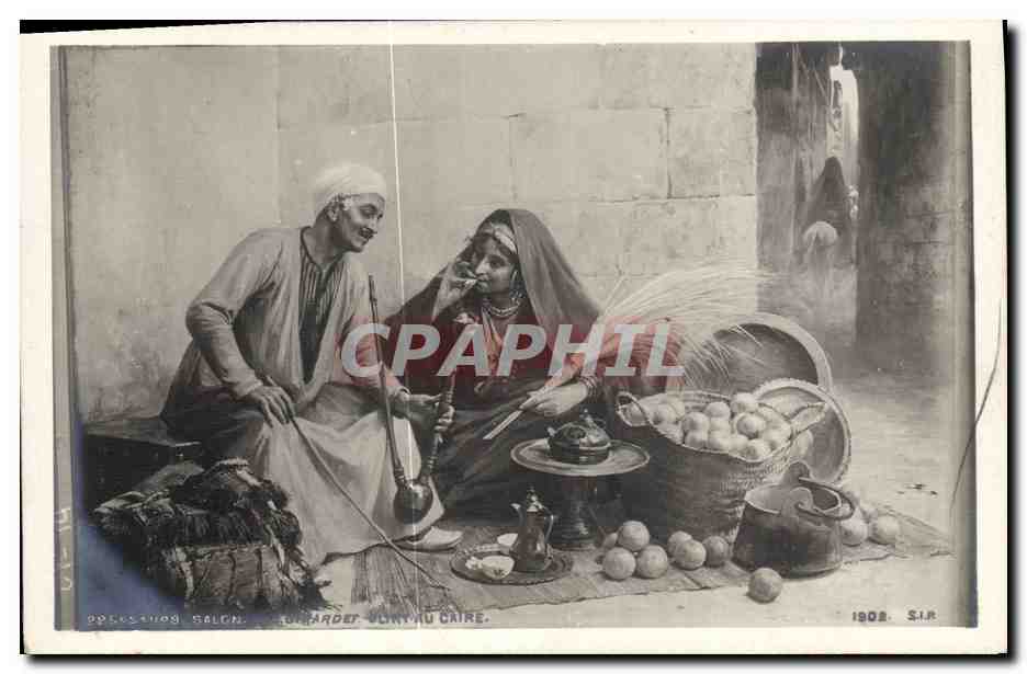 CPA Orientalisme Salon Girardet Flirt au Caire Egypte Egypt 