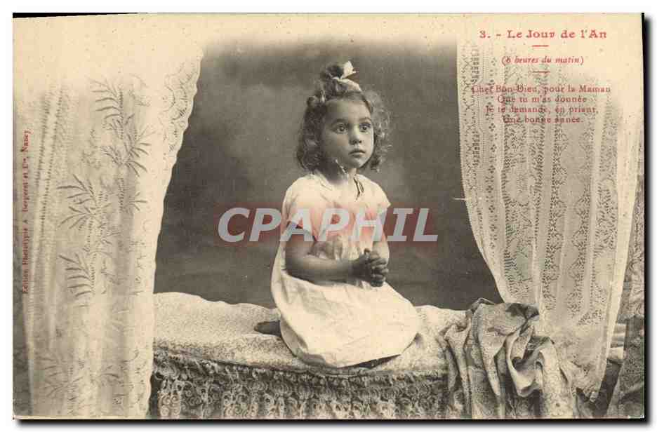Petite fille assise — Le Jour de l'An (8 heures du matin) — Édition Hébertot, A. (Lourdes et Cie, Nancy)