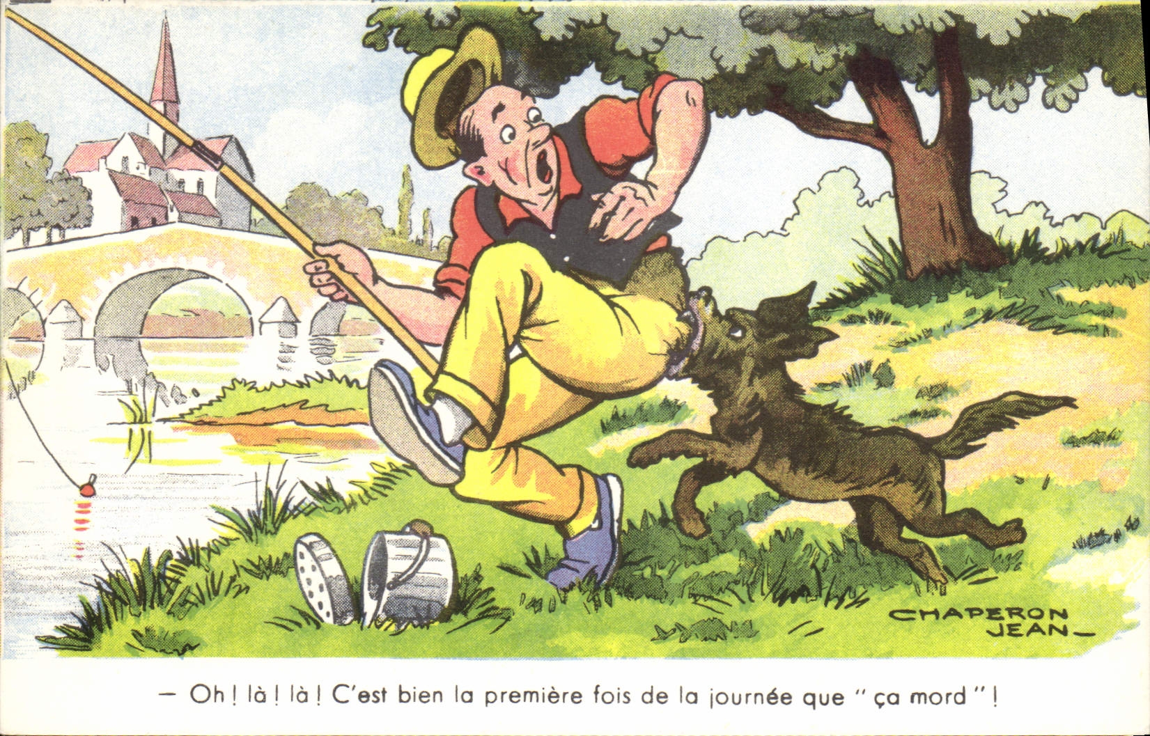 CPA Peche Pecheur Chien Illustrateur Jean Chaperon 