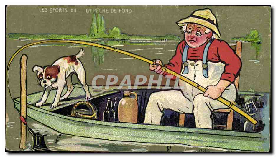 CPA Peche Pecheur La peche de fond Illustrateur Beauvais Chien 