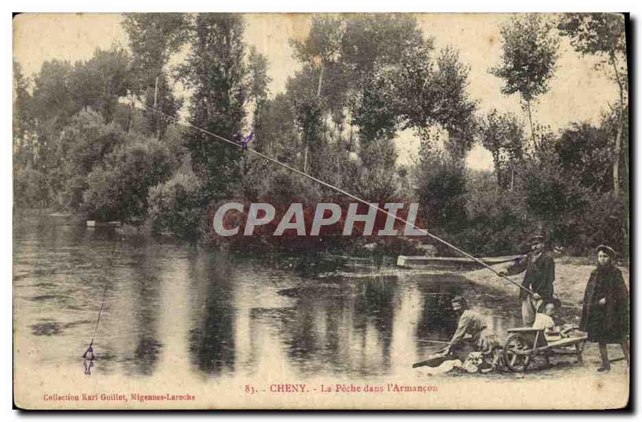 CPA Peche Pecheur Cheny La peche dans l'Armancon 