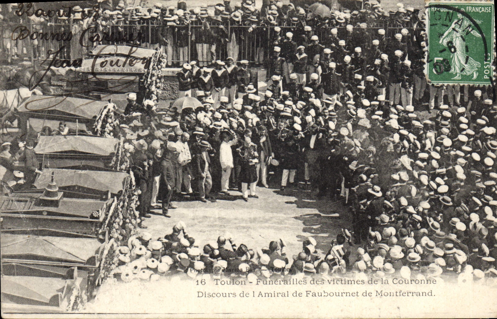 Toulon — Funérailles des victimes de la Couronne — Discours de l'Amiral de Montferrand