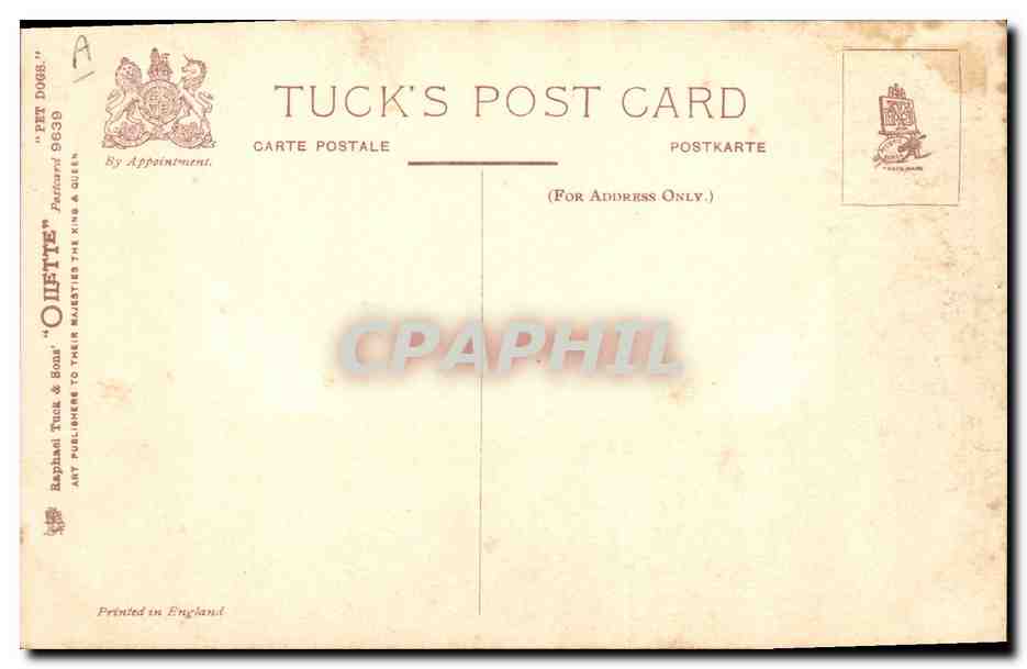 Pekin Spaniel — N. Dominiond, éditeur Tuck & Sons, n° 9639 — Verso