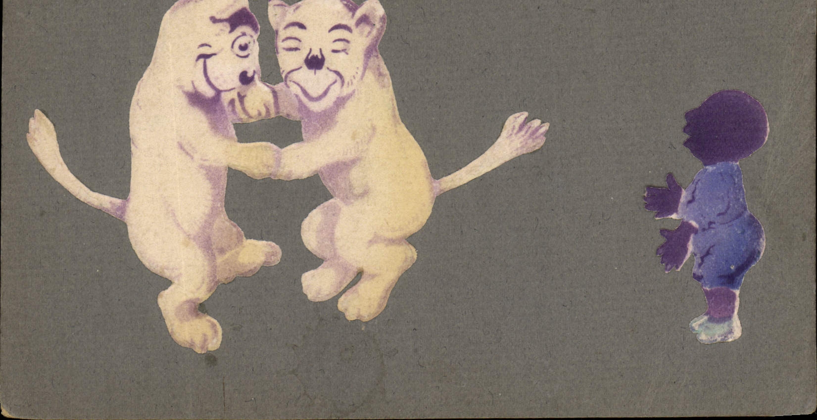 Deux lionceaux jouant avec un enfant — Paris, 1924 — éditeur inconnu