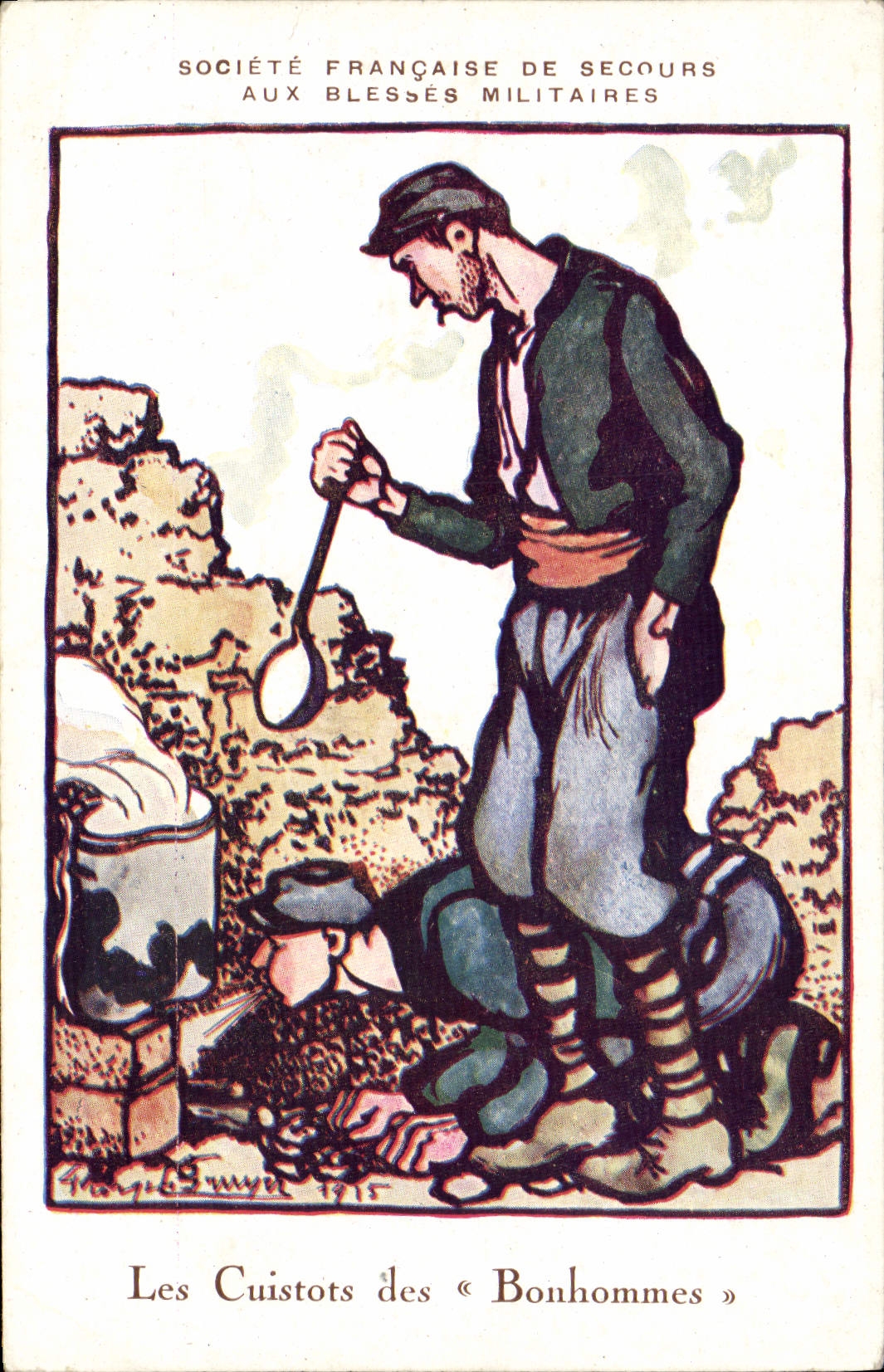 Les Cuisinots des « Bonhommes » — Société Française de Secours aux Blessés Militaires — gravure de Mary, 1915