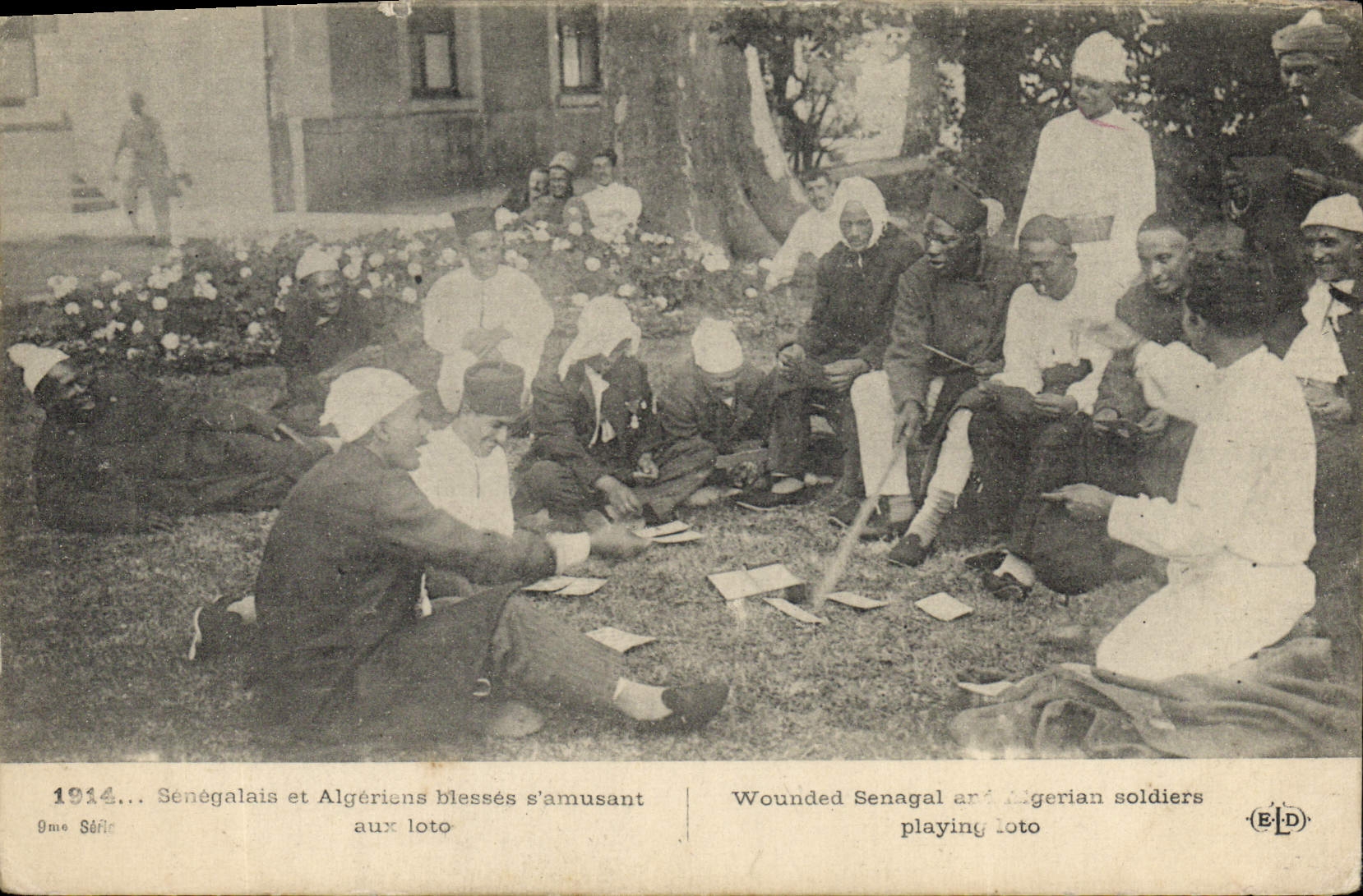 Sénégalais et Algériens blessés s'amusant aux loto — 1914 — 9me Série — Éditeur ELD
