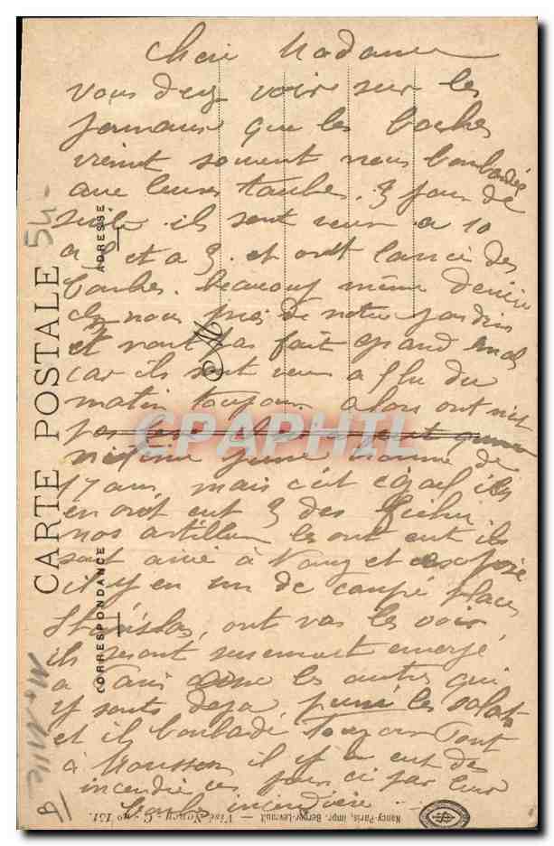 Ambulancia del Castillo de Maxéville — Guerra 1914-1915 — editor Nancy-Paris, impresión Berger-Levrault — Reverso