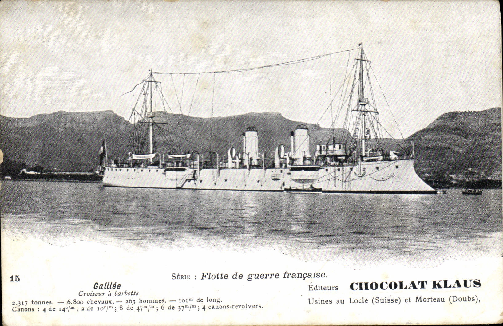 Croiseur à barbette Galilée — Flotte de guerre française — Éditeurs CHOCOLAT KLAUS