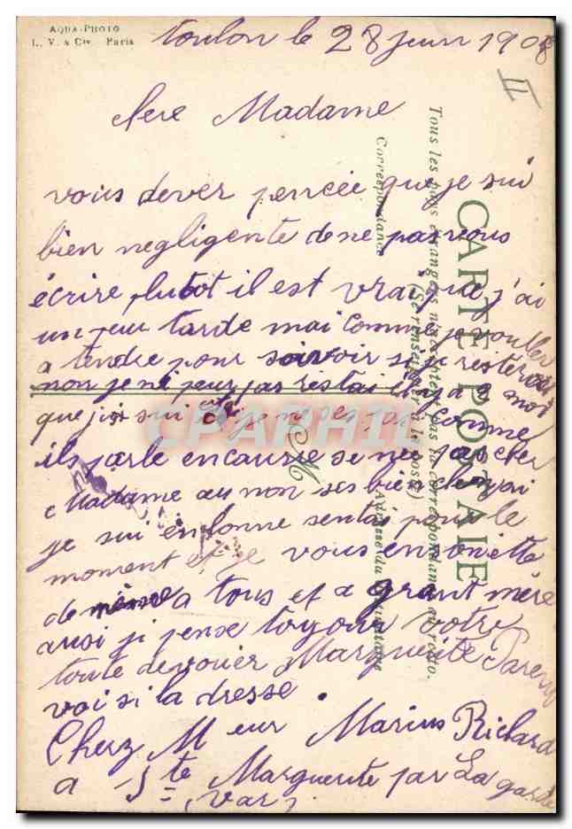 CPA Bateau La Gloire — Verso
