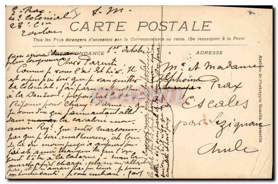 CPA Bateau Croiseur Cuirasse de 1er classe Gloire — Verso
