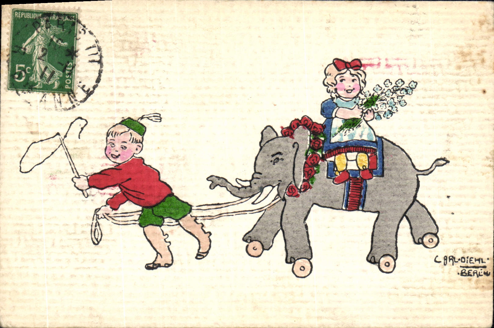 CPA Fantaisie Illustrateur Enfants Elephant 