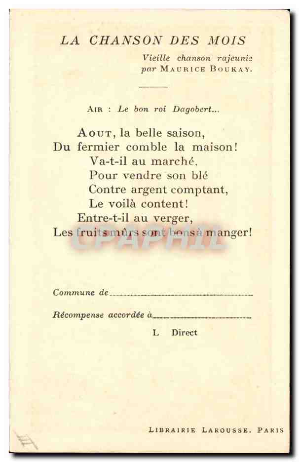 CPA Fantaisie Illustrateur La chanson des mois Maurice Boukay  — Rückseite