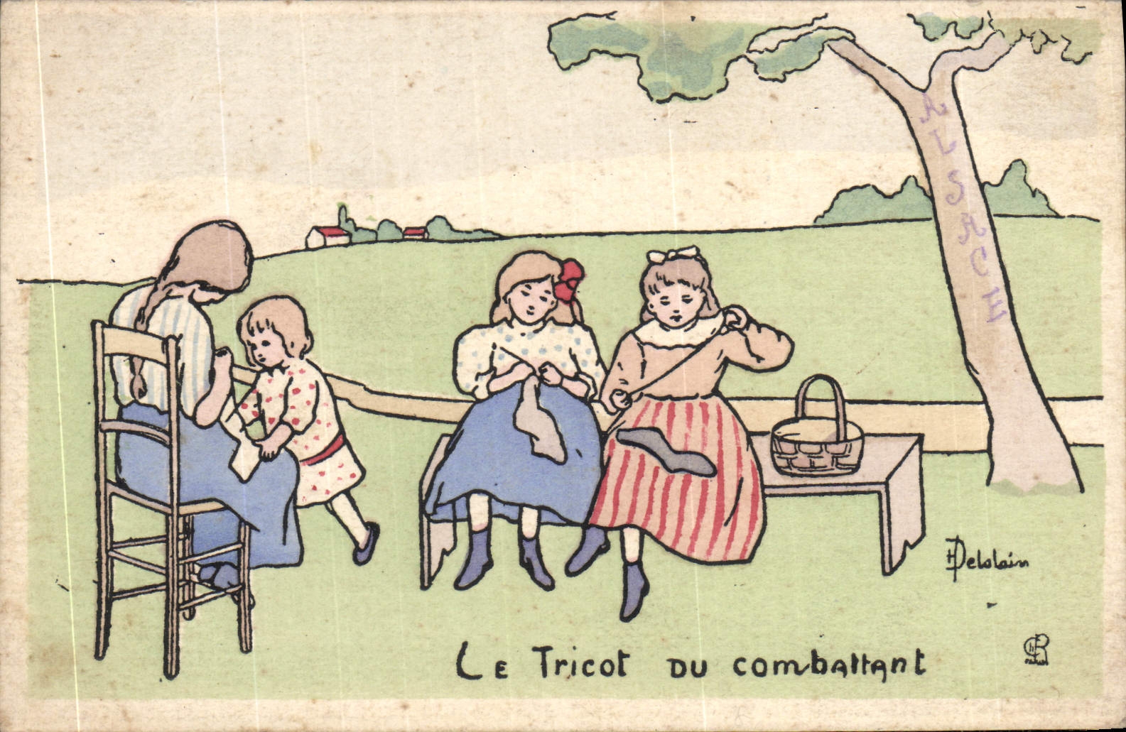 CPA Fantaisie Illustrateur Enfants Le tricot du combattant 