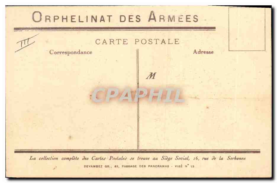 CPA Fantaisie Illustrateur Enfants Orphelinat des Armees  — Rückseite