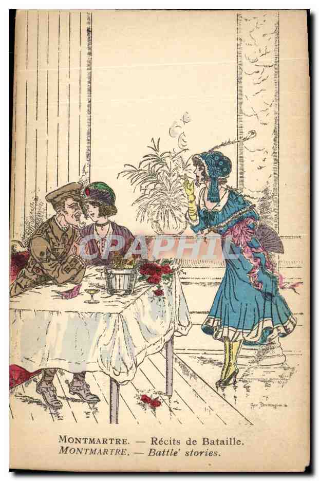 CPA Fantaisie Illustrateur Femme Montmartre Recits de bataille Militaria 