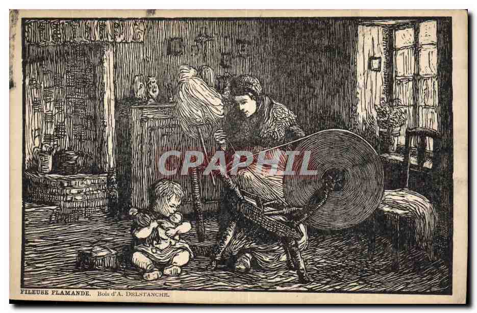 CPA Fantaisie Illustrateur Femme Fileuse Flamande Delstanche 