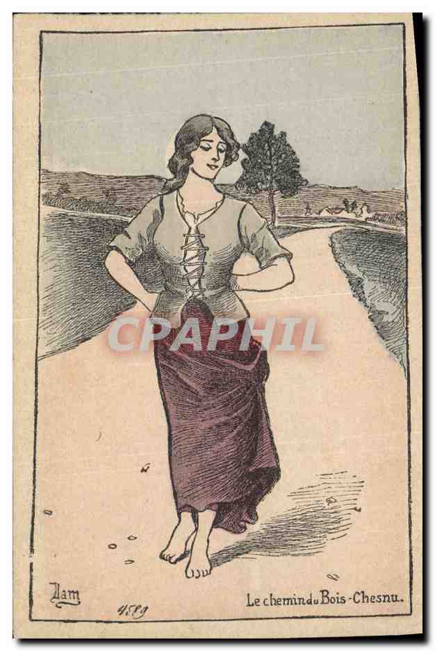 Femme au bord d'un chemin — Le chemin du Bois-Chesnu — Lam, n° 4589
