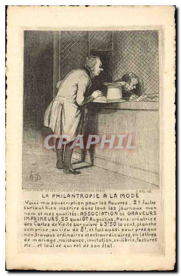 La Philanthropie à la Mode — Association des Graveurs Imprimeurs, 25 quai d'Augustins, Paris — J. Piel, sc.