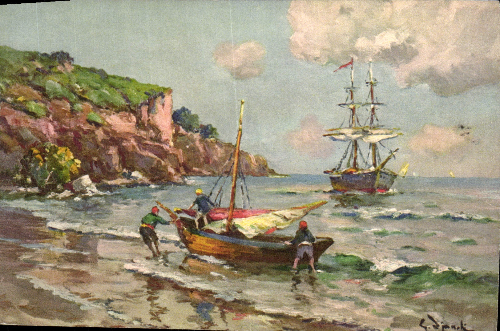 CPA Fantaisie Illustrateur Barques de la Mediterranee