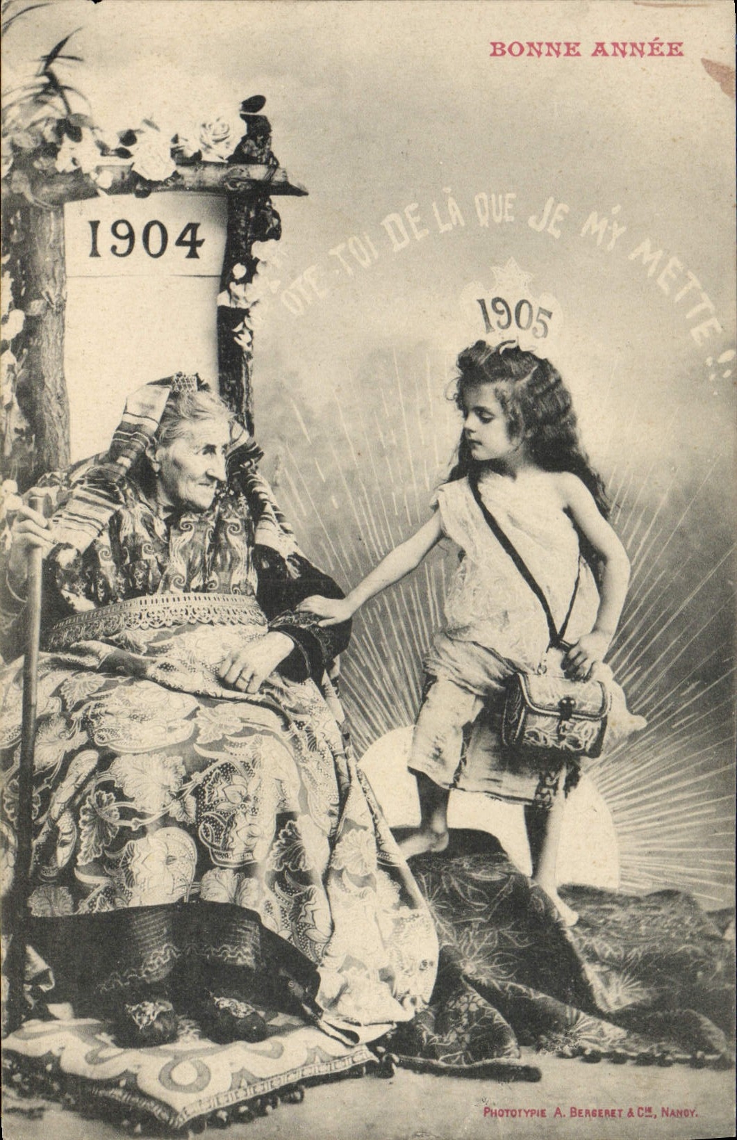 CPA Fantaisie Enfant Bonne annee Vieille femme 