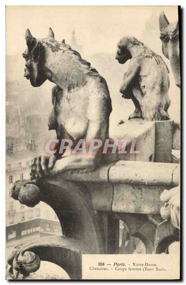CPA Gargouille Paris Notre Dame Chimeres Corps femme Tour Sud
