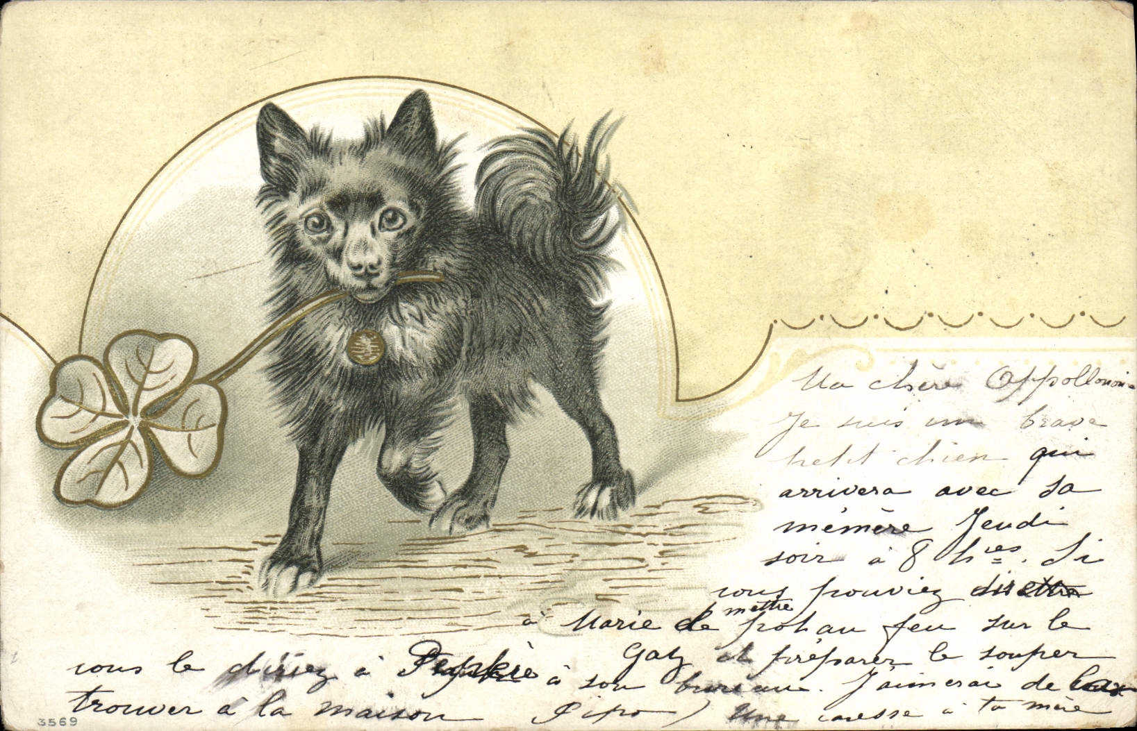 Chien avec trèfle à quatre feuilles — éditeur 'Union postale universelle' n°3569