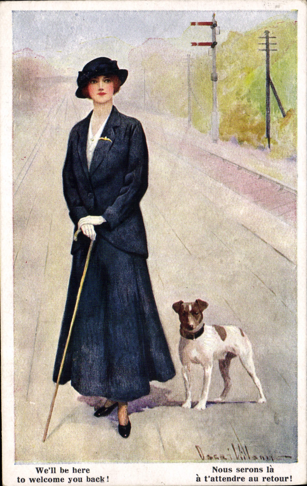 Femme et chien attendant — Inter-Art Co. — Série 'WAITING' — N°1198